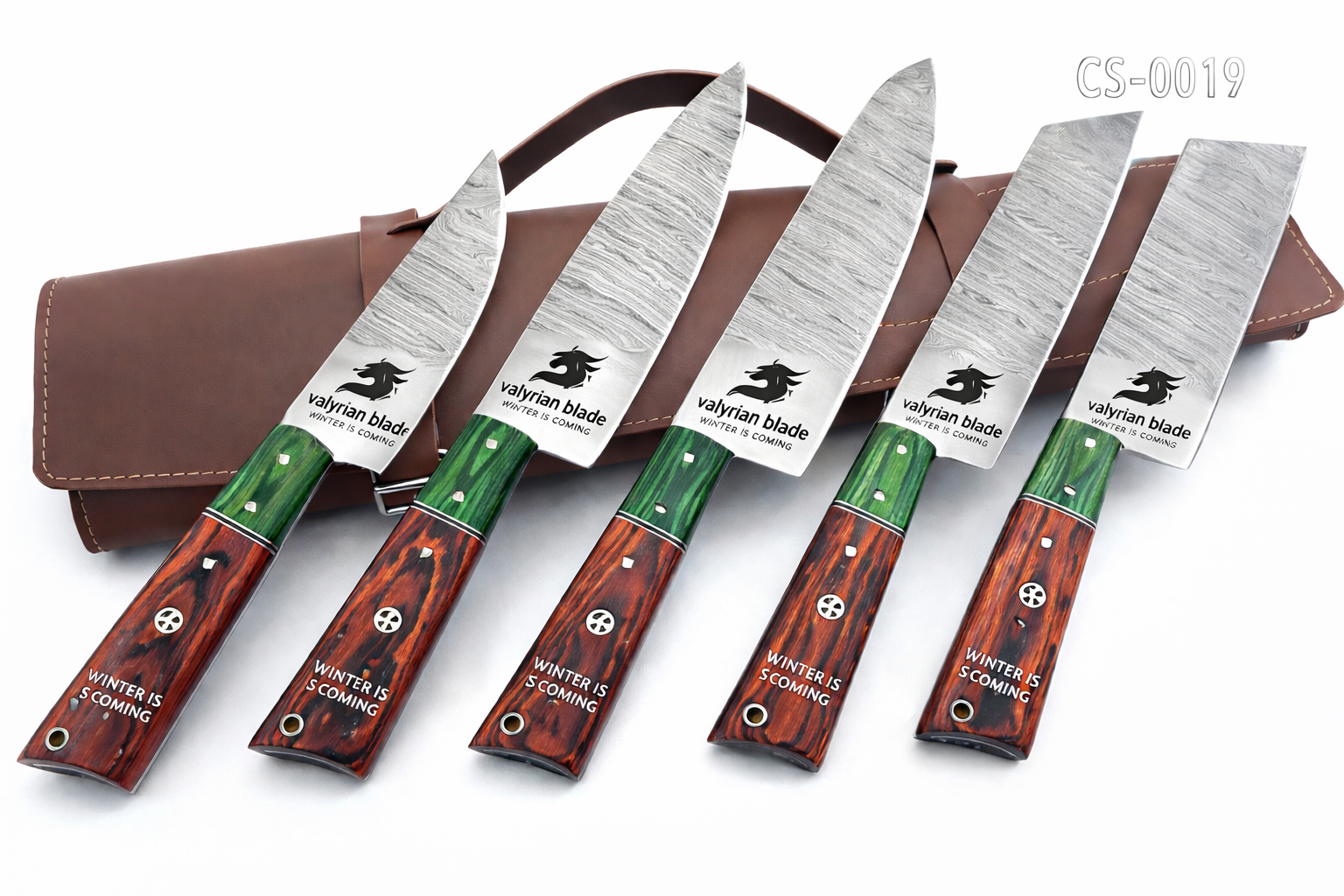 Handmade Damascus Kitchen Knife Set with wood handle and Damascus Stee1 – VALYRIAN BLADE