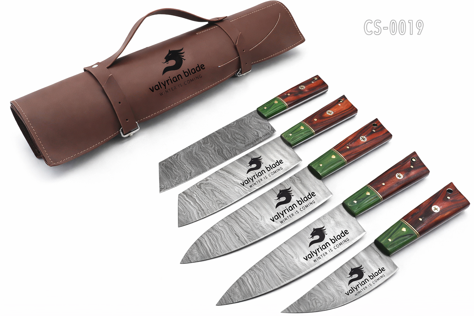 Handmade Damascus Kitchen Knife Set with wood handle and Damascus Stee1 – VALYRIAN BLADE