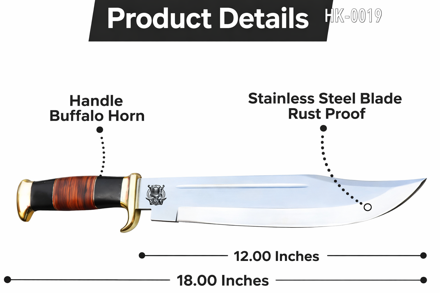Large Handmade Forged Crocodile Dundee Knife With Horn and Leathe5 – VALYRIAN BLADE